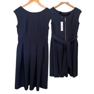 Closet London By ASOS Size 8 Navy Blue Sleeves Tie Back Pleated Dress